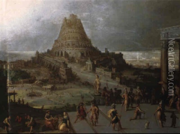 Nimrod Ordonnant La Construction De La Tour De Babel Oil Painting - Hendrick van Cleve III
