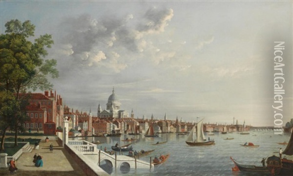 The Thames From Somerset House, London, Looking Towards Saint Paul's Cathedral Oil Painting -  Canaletto