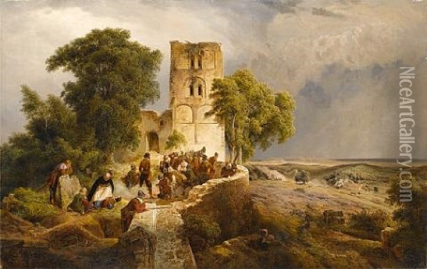 Awaiting The Attack Oil Painting - Karl Friedrich Lessing
