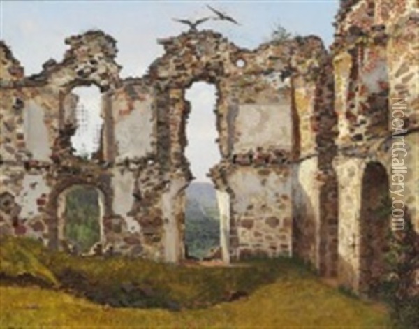 The Ruins Of Brahehus At Jonkoping In Sweden Oil Painting - Frederik Hansen Sodring