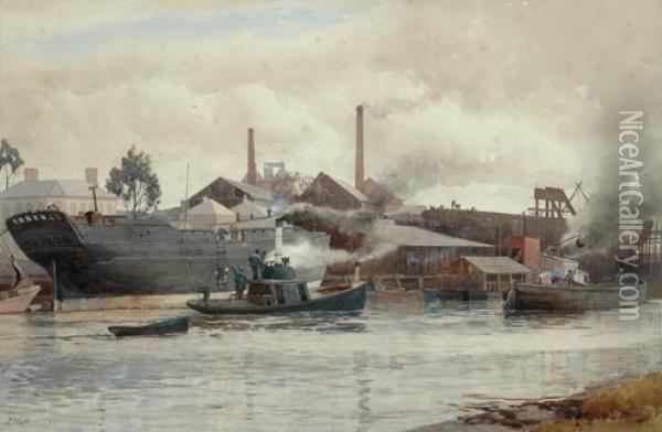 Tug Boat Oil Painting - John Robert Mather