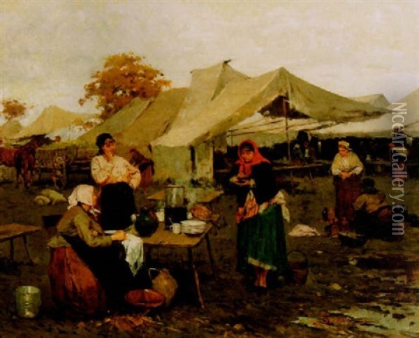 Marknadsplats Med Kvinnor Oil Painting - Lajos Deak Ebner