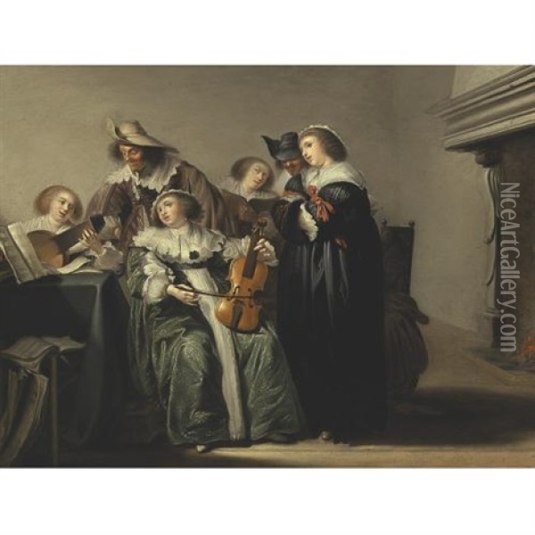 A Musical Company Oil Painting - Pieter Jacobs Codde