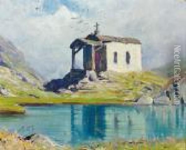 Kapelle Am Bergsee. Oil Painting - Albert H. Gos