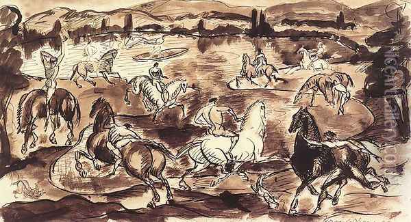 Riders 1912 Oil Painting - Karoly Kernstok