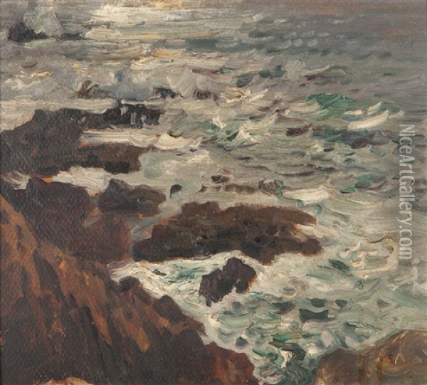 Coastal Waves And Rocks Oil Painting - William Ritschel