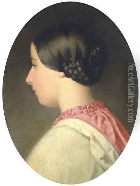 Portrait of a girl, bust-length, in profile Oil Painting - Frederick Morgan