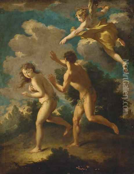 The Expolsion of Adam and Eve Oil Painting - Giuseppe Simonetti