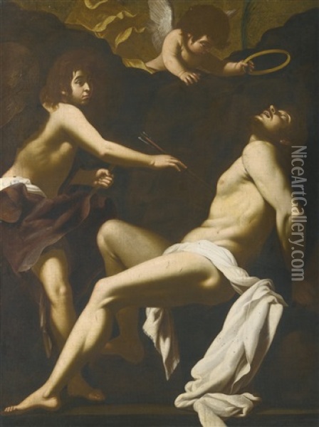 Saint Sebastian Succoured By The Angels Oil Painting - Cavaliere Giovanni Baglione