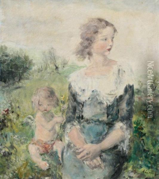 Mother Oil Painting - Aurel Naray