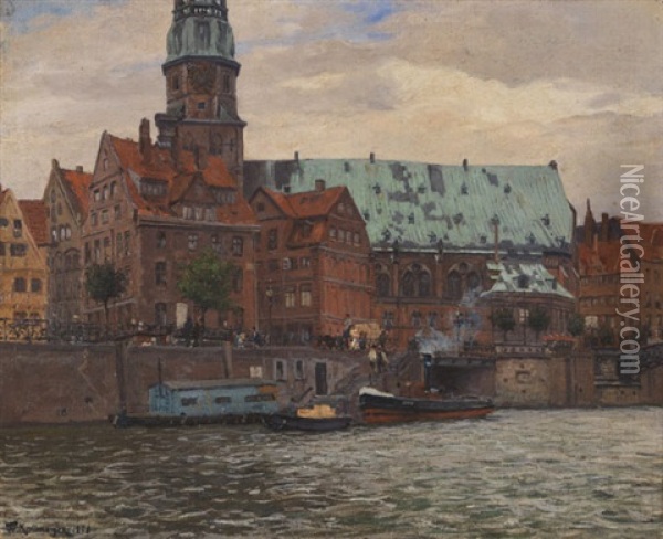 Blick Auf Die St. Katharinenkirche In Hamburg Oil Painting - Friedrich Kallmorgen