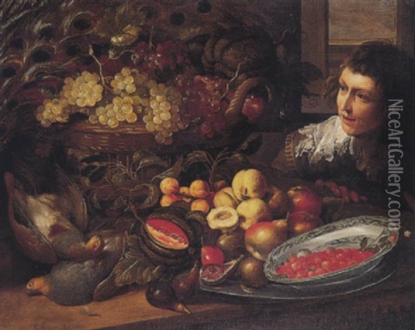Grosses Fruchtesstilleben Mit Einem Pagen Oil Painting - Gommaert Van Der Gracht