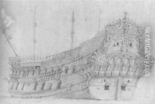 Study Of A Dutch Warship Observed From The Stern Oil Painting - Willem van de Velde the Elder
