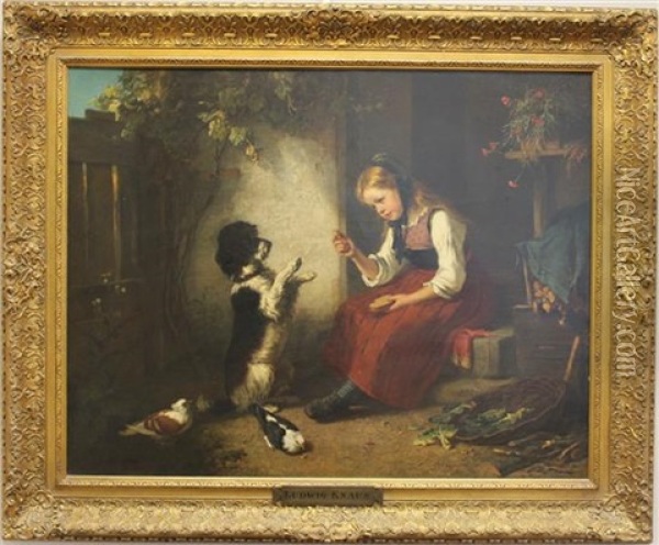 Young Girl With Dog Oil Painting - Ludwig Knaus