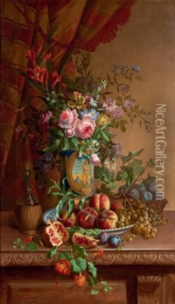 Nature Morte Aux Fleurs Et Aux Fruits Oil Painting - Felix Thomas