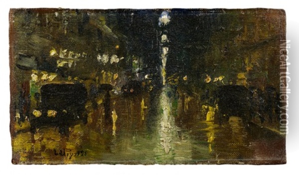 Nachtliche Strasenszene (leipziger Strase?), Berlin Oil Painting - Lesser Ury