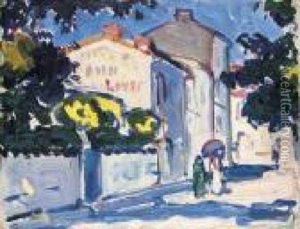 A Sunlit Street, Royan Oil Painting - Samuel John Peploe