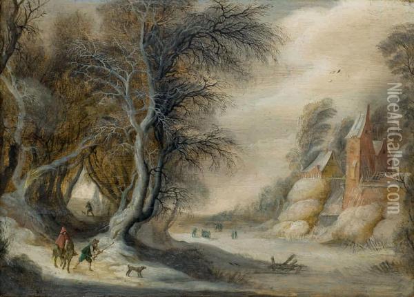 Chasseurs Dans Un Paysage D'hiver Oil Painting - Gijsbrecht Leytens