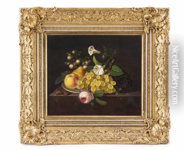 Stillleben Mit Rose, Obst Und Erdbeeren Oil Painting - Erdmann Schultz