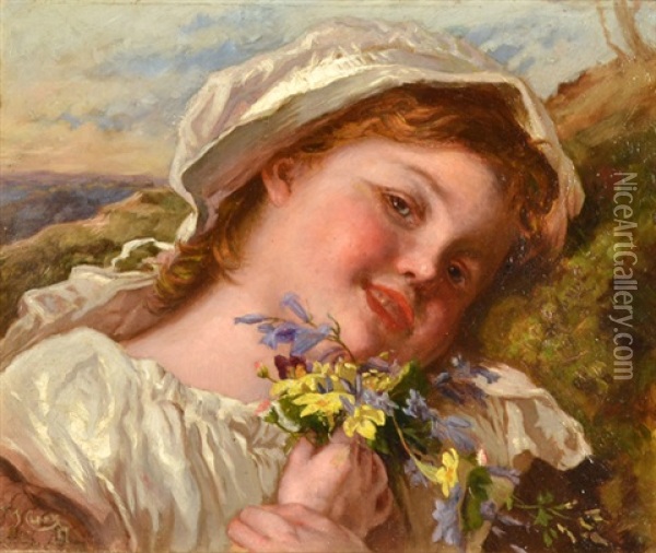 Young Girl Holding Wildflowers Oil Painting - Joseph Clark