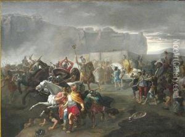 A Battle Scene With Classical Figures Oil Painting - Domenico Tojetti