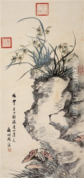 Orchid And Rock Oil Painting -  Zhou Rang