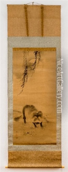 Tessan (1775 - 1841): Full Moon And Tanuki Oil Painting -  Tetsuzan