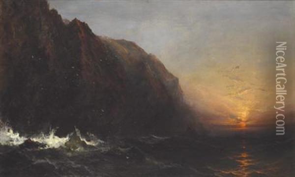 Sunset, California Cliffs, Circa Oil Painting - James Hamilton