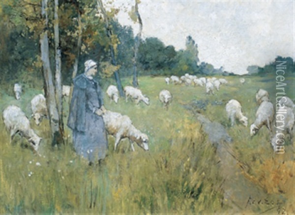 The Shepherdess And Her Flock Oil Painting - Frederick Charles Vipont Ede