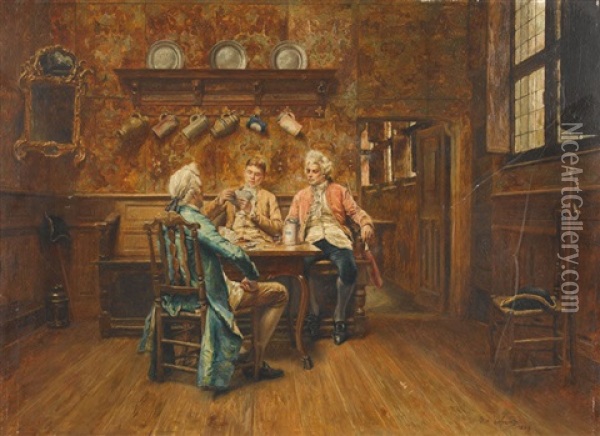 Die Kartenspieler Oil Painting - Pieter J. Verhaert