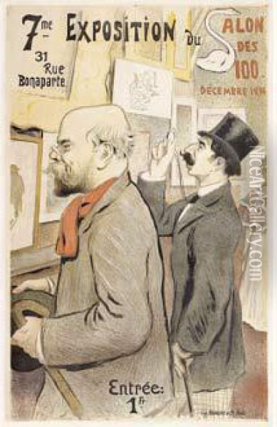 7e Exposition Du Salon Des Cent. (verlaine Et Moreas). Affiche. 1894. Oil Painting - Frederic Auguste Cazals