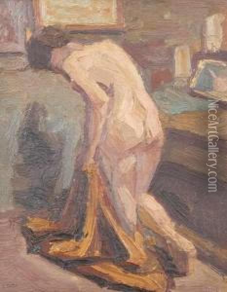 Nude Model In The Studio Oil Painting - Emmanuel Zairis