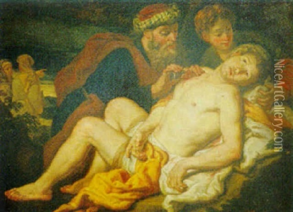 Den Barmhartige Samariten Oil Painting - Johann Carl Loth
