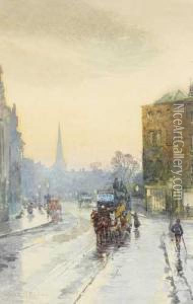 Catching The Tram In Nassau Street, Dublin Oil Painting - Rose Barton