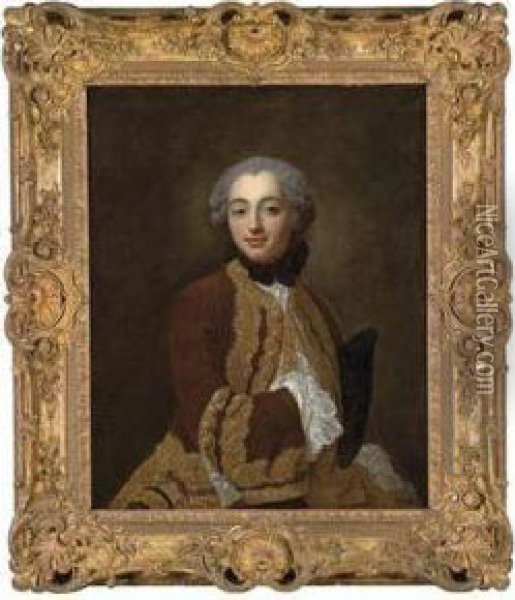 A Young Gentleman In A Gold Trimmed Brown Coat Oil Painting - Jean Baptiste van Loo