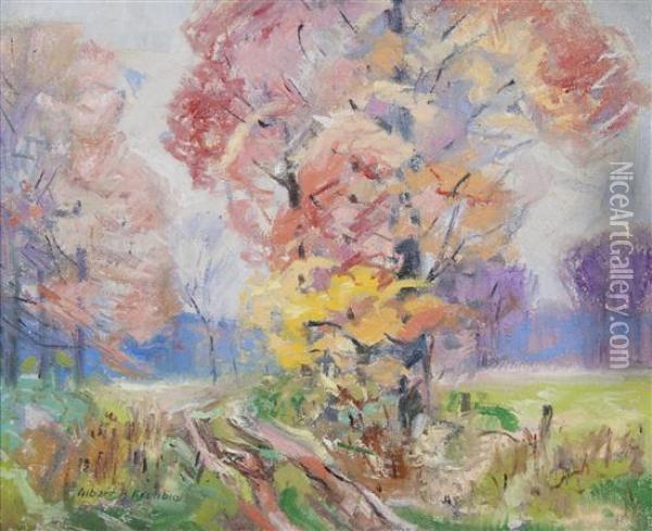 Pink And Yellow Tree Oil Painting - Alber Krehbiel
