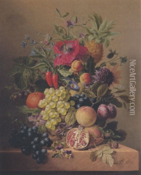 Stilleben Mit Blumen, Fruchten Und Gemuse Oil Painting - Arnoldus Bloemers