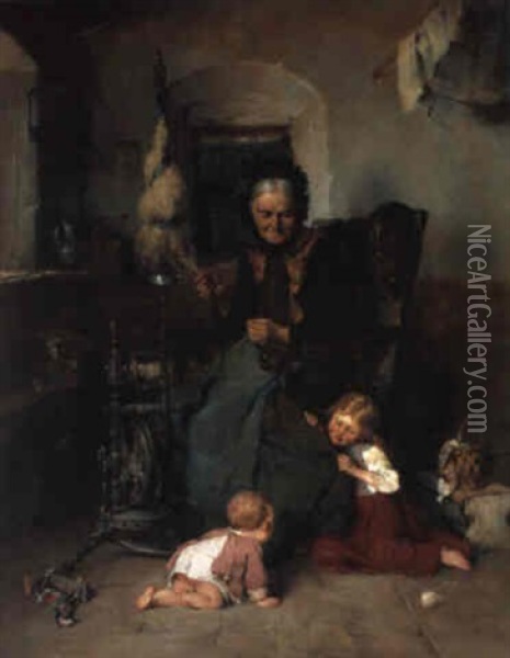 Grosmutter Am Spinnrad Oil Painting - Friedrich von Keller