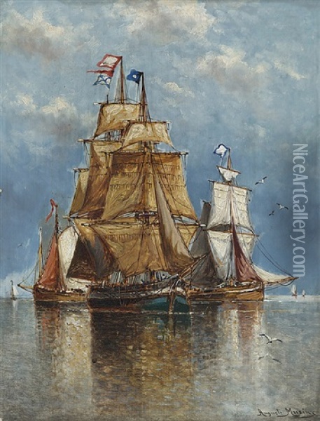 Sailing Ships Oil Painting - Auguste Henri Musin