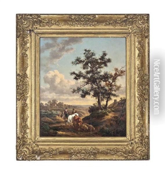 Cattle Drovers In A Landscape Oil Painting - Henry Milbourne