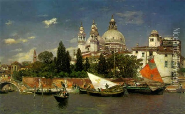 View Of Santa Maria Della Salute From The Canal Oil Painting - Martin Rico y Ortega