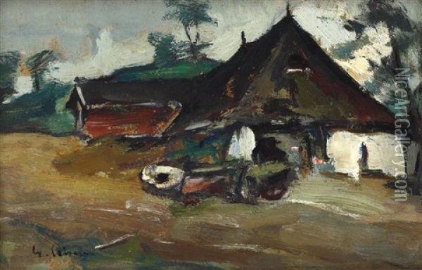 Farm Oil Painting - Gheorghe Petrascu