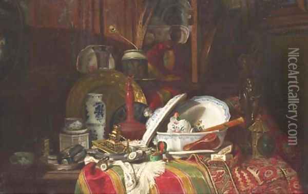 Still Life with Dishes Oil Painting - Antoine-Guillaume Trinquier