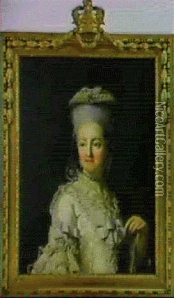 Portraet Af Dronning Juliane Marie, Brystbillede Oil Painting - Virgilius Erichsen