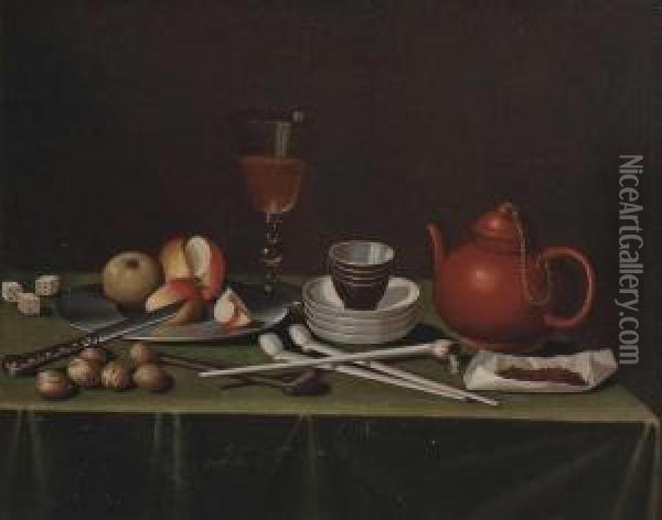 Stillleben Mit Tonpfeifen, Teekanne Oil Painting - Floris Gerritsz. van Schooten