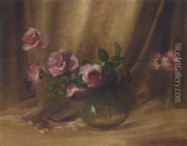 Roses In A Vase Oil Painting - Charles Porter
