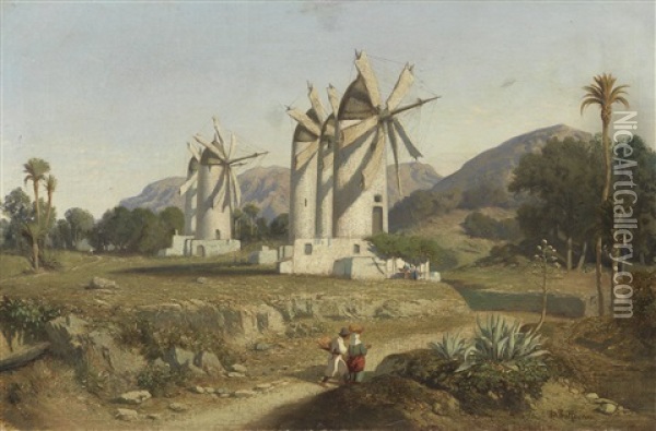 Windmuhlen Auf Mallorca Oil Painting - Adolphe-Paul-Emile Balfourier