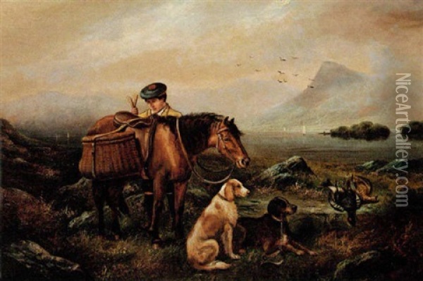 Scottish Hunter With His Retrievers Oil Painting - Lennard Lewis