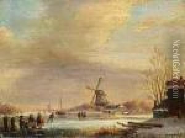 Winterliche Landschaft Mitwindmuhle Oil Painting - Charles Henri Leickert