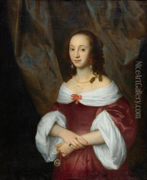 Portrait Of A Noble Woman. Oil Painting - Cornelius Jonson